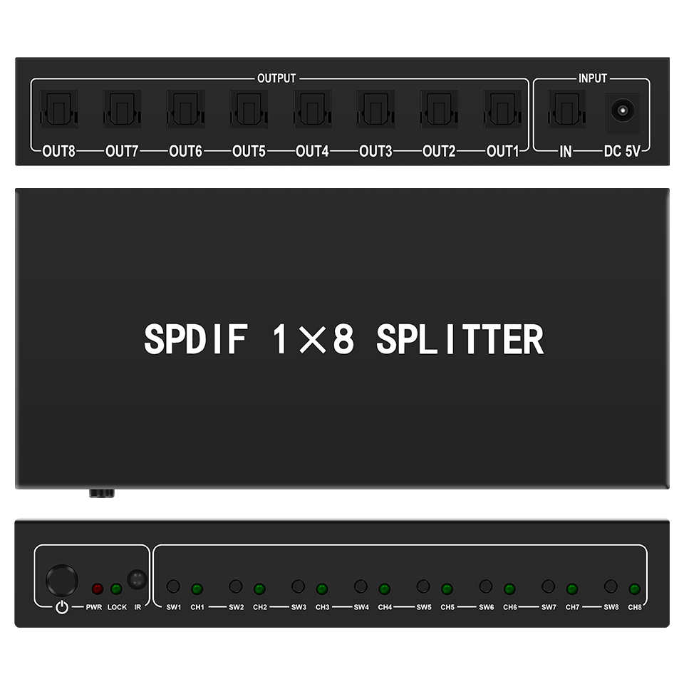 Home Cinema Tv - Optical Audio Splitter,1 in 8 Out