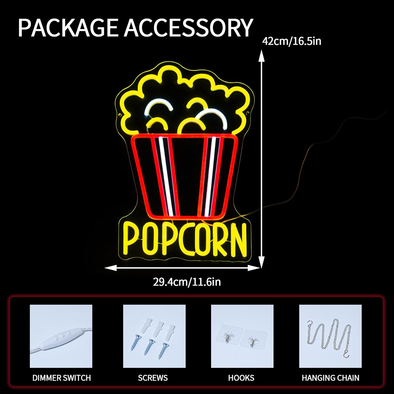 Popcorn Neon Sign Dimmable Foo - Home Cinema Food recension och pris