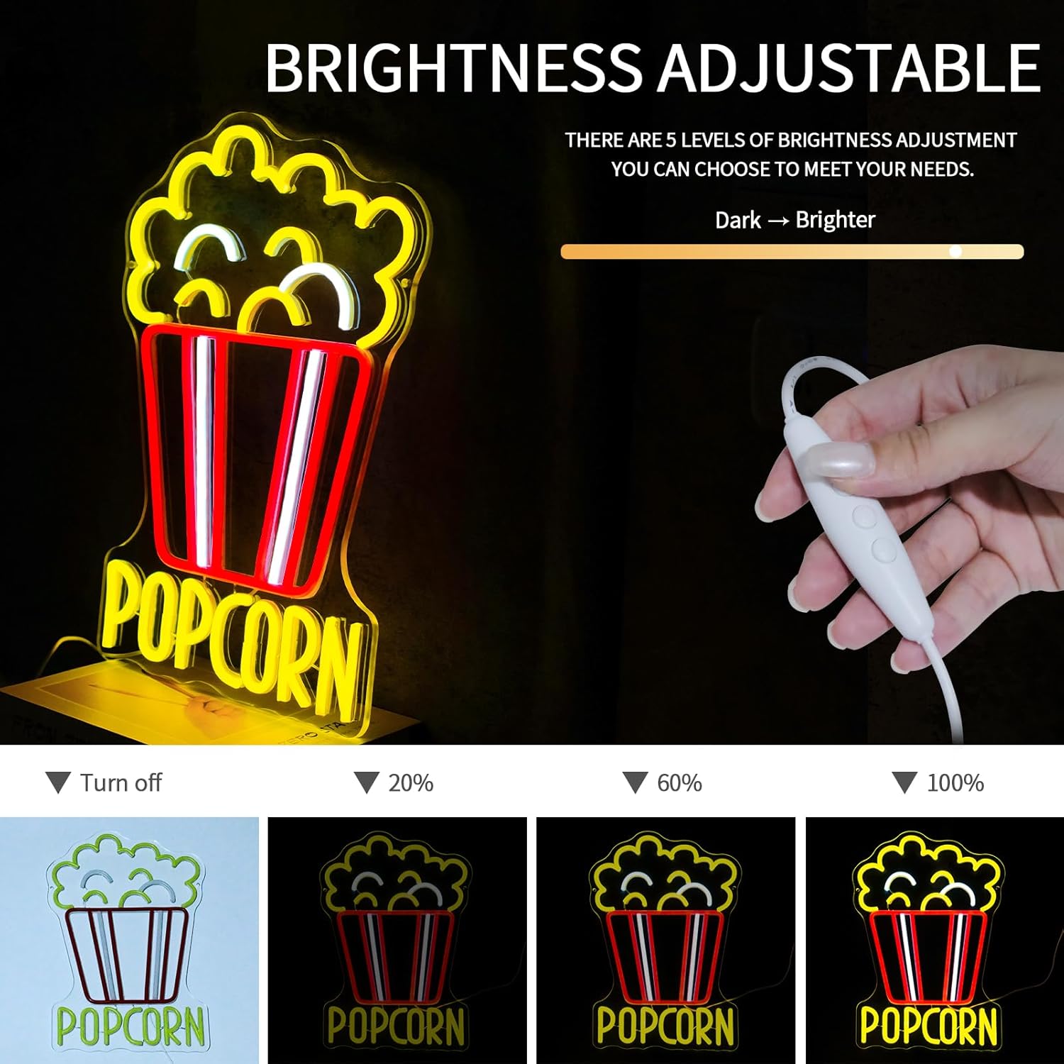 Popcorn Neon Sign Dimmable Foo - Home Cinema Food recension och pris