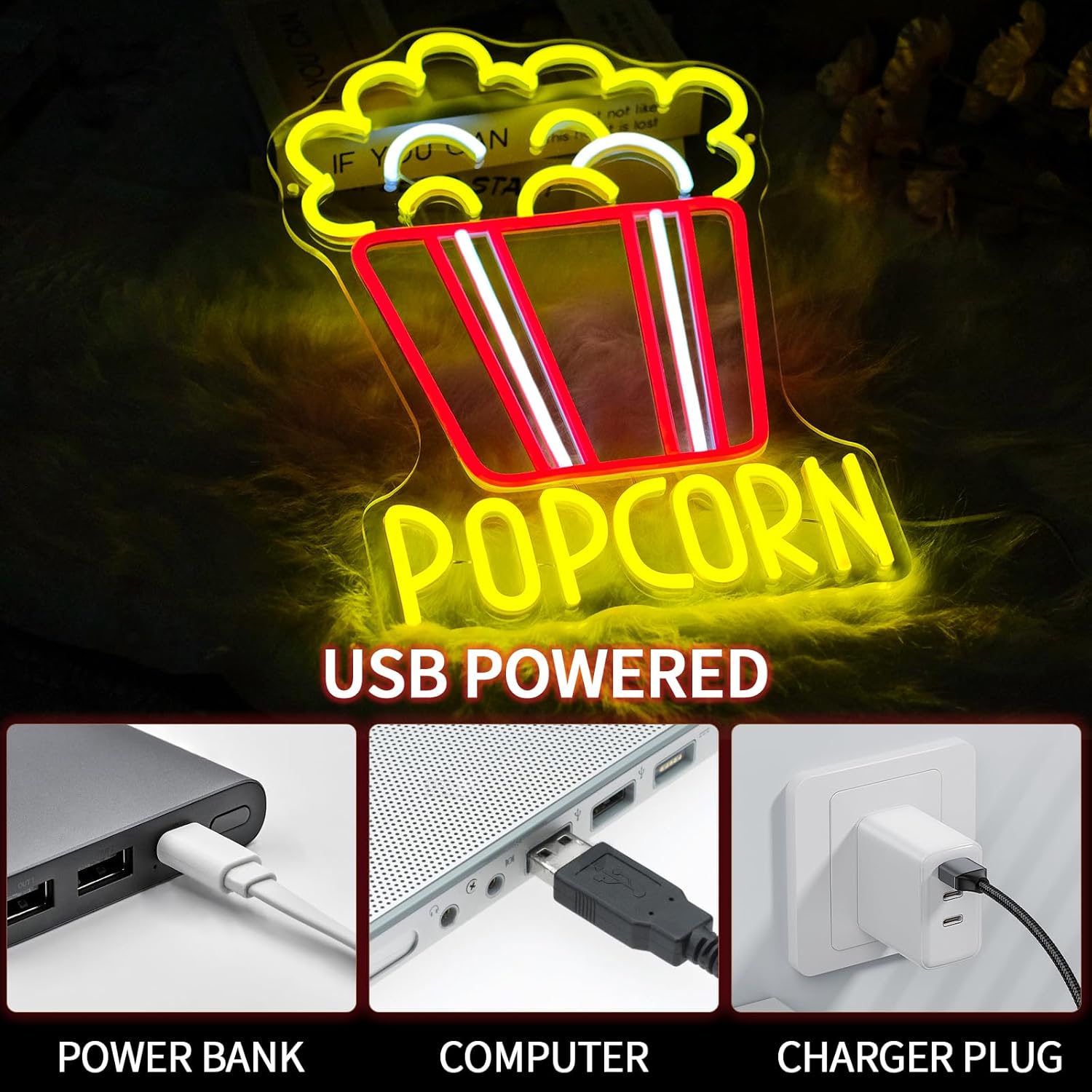 Popcorn Neon Sign Dimmable Foo - Home Cinema Food recension och pris
