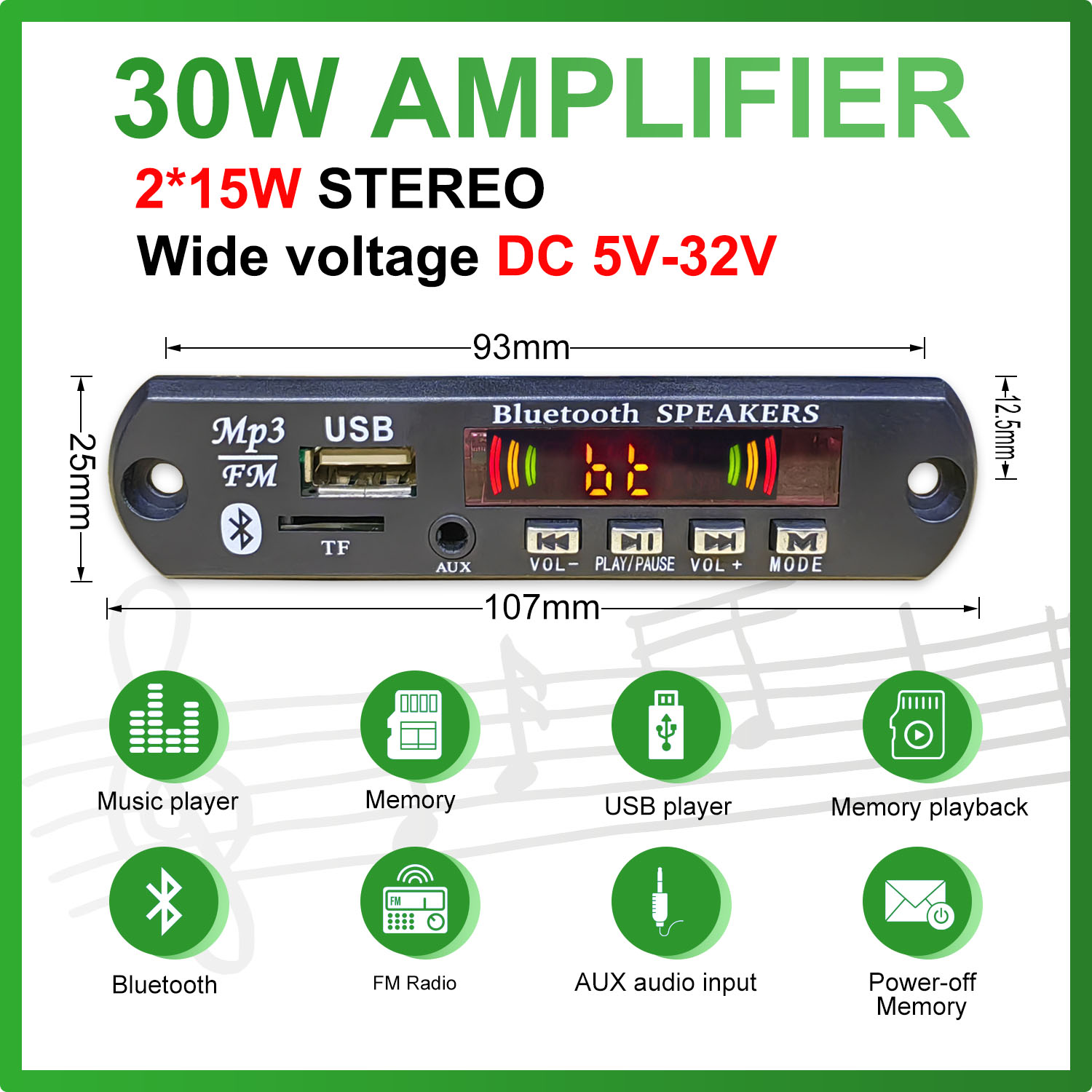 DC 5V-32V 30W Bluetooth5.0 Amp - Surround Sound Decoder recension och pris
